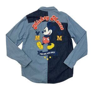 Mickey Mouse Chambray Shirt Mens M Medium Blue Colorblock Our Universe Button Up